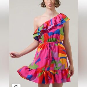 SugarLips Soleil Abstract One Shoulder Mini Dress NWT